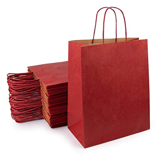 Extiff – Lote de bolsas de papel kraft marrón con asas, bolsa de la compra, embalaje de regalo, 50 unidades, color rojo