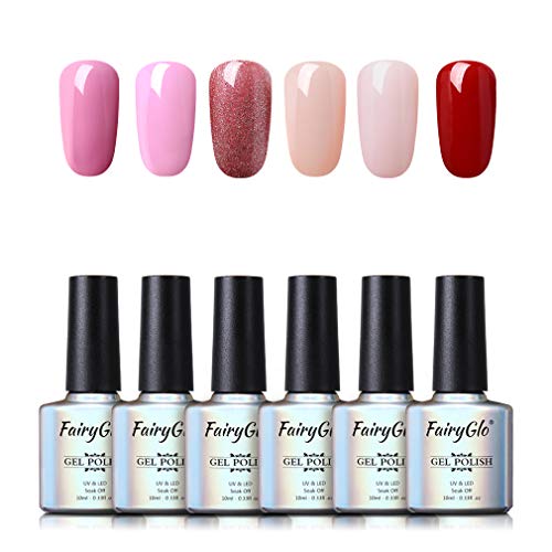 Fairyglo 3en 1 Esmaltes Semipermanentes en Gel UV LED, 6pcs Kit de Un paso Esmaltes de Uñas 10ml 002