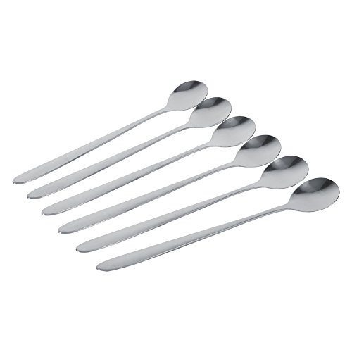 Fdit 6pcs Cuchara de Acero Inoxidable de Mango Largo Leche Ice Cream Café Sopa para Cena de Cocina Casera Socialme-EU