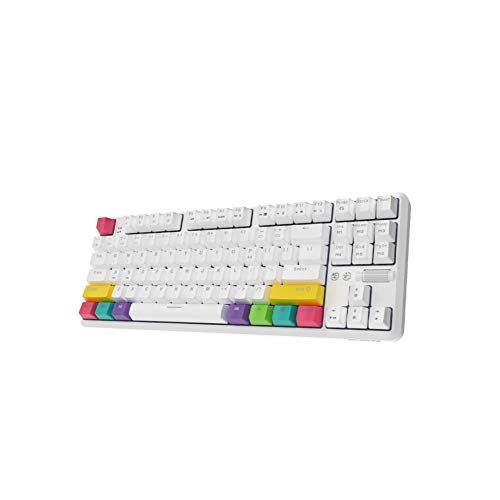 FENGJJ Teclado mecánico inalámbrico con cable, resistente al agua, 87 teclas, retroiluminación RGB, batería de 2000 mAh (blanco)