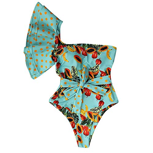 fgsdd Bikini sexy para mujer, diseño de hojas estampadas, cintura alta, traje de baño azul M