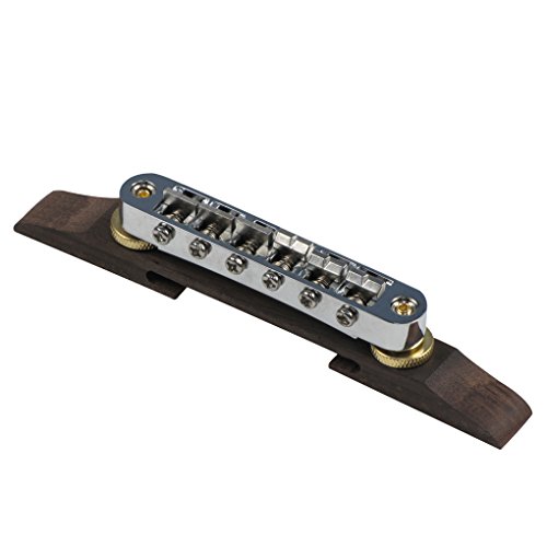 FLEOR ajustable puente tune-o-matic w/Base de madera de palisandro para guitarra Archtop Jazz de repuesto, cromo