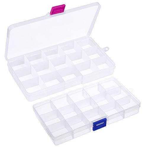 Fodlon Caja Almacenaje Plastico Transparente 2piezas Caja Organizadora Compartimentos Organizador de Pendientes Pequeños Cajas Clasificadoras Cajas con Separadores para Costura Accesorios Tornillos