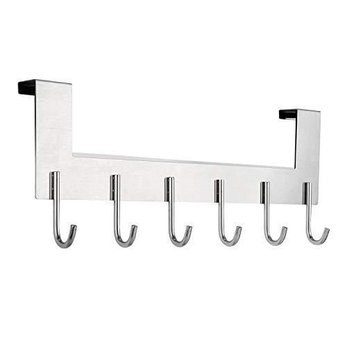 FORMIZON Perchero para Puerta, Colgador Puerta en Acero Inoxidable 430 con 6 Gancho, Apto para Puertas de 1,5-2,5 cm de Espesor para Dormitorio, Baño, Habitacion, Armario (1)