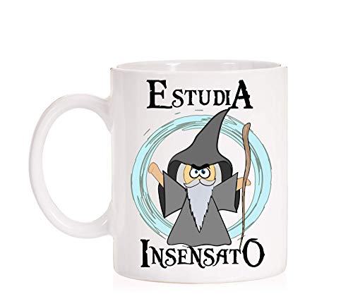 FUNNY CUP Taza Estudia Insensato. Taza opositor, Estudiante, alumno, Profesor. Regalo Divertido Mago señor de los Anillos (Insensato)