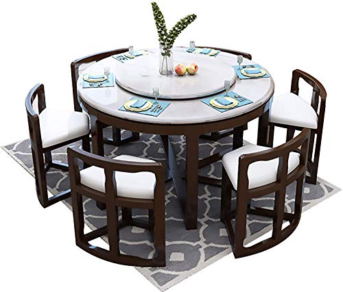 FWJT Mesa de Comedor, Mesa de Comedor de mármol y Silla de Silla de 9 Piezas Conjunto de Comedor Redondo con mobiliario de Cocina Giratorio (Color : Natural, Size : 130cm Table 6 Chairs)