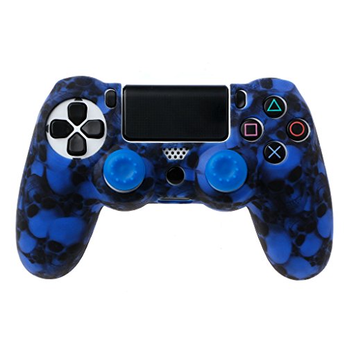 Geneic Skull Funda de silicona para Gamepad + 2 tapas de palanca de mando para PS4 Pro Slim Controller