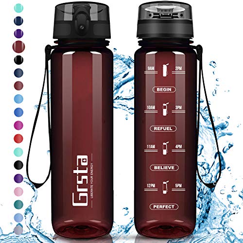 Grsta Botella Agua - Botella de Agua Deportes 500ml Botella Deportiva Tritan de Plástico Sin BPA con Filtro & Marcador de Tiempo para Niños y Adultos, Hogar y Exterior