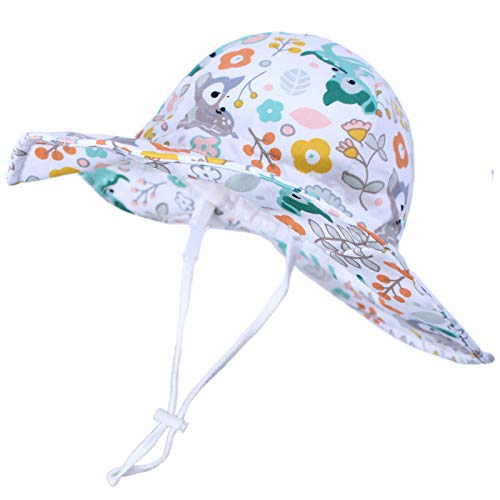 Happy Cherry - Bebé Sombrero con ala Verano para Niños Niñas Infantil Gorra de Pescador Correa Ajustable Estampado Lindo Bucket Hat Protección Solar para Playa Vacaciones - 0-12 Meses