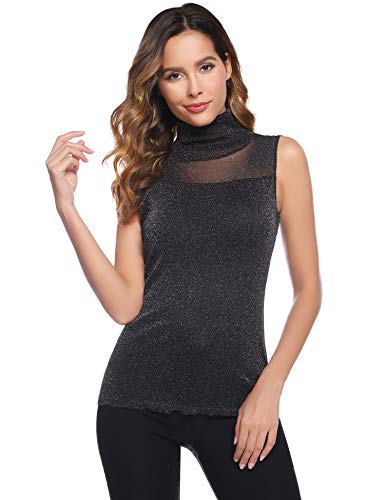 Hawiton Camisetas sin Mangas para Mujer Elegante Camisa de Tirantes con Cuello Alto Slim Fit Shirts para Verano,Otoño,Invierno