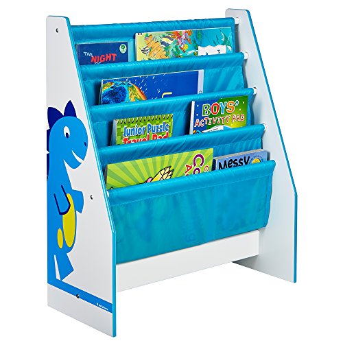 Hello Home Worlds Apart Dinosaurier Regal für Kinderbücher Estantería Infantil con diseño Dinosaurio, MDF, Blanco y Azul, 60.00x51.00x23.00 cm