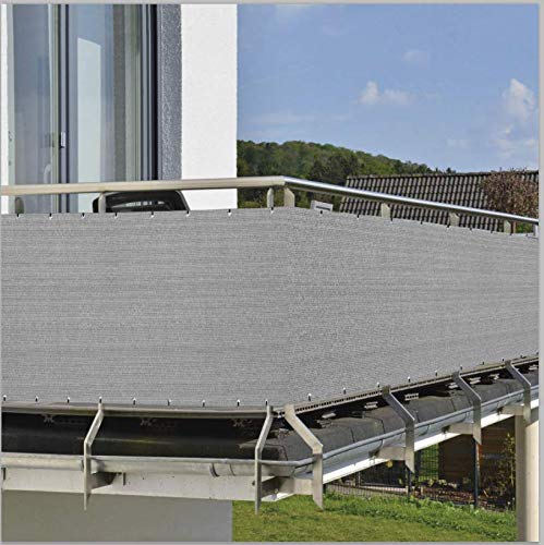 HENG FENG 75X600cm Balcón Pantalla Protección de Privacidad HDPE 180 g/m² Protección UV Resistente al Viento Sujetacables Adjundas para Jardín Balcón Terraza Beige-Gris