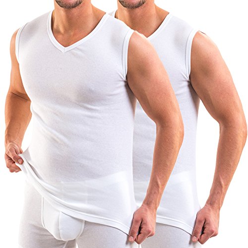 HERMKO 16050 Kit de 2 Hombres, Camisa Deportiva para Hombres con Cuello en V, agradablemente Suave, Modal, Größe Herren:4 (S), Farbe:Blanco