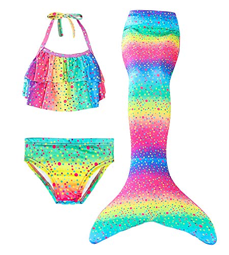 Hifunbay Cola de Sirena niña para Nadar Traje de Sirena baño de Bikini de 3 Piezas (120, DH102)