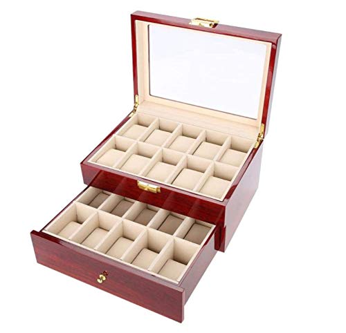 HJQL Cajas De Reloj De Madera De Doble Capa, Cajas De Reloj De Textura Suave De Color Más Claro De Laca De Piano, Un Gran Regalo para Hombres