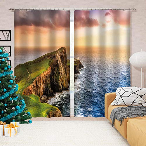 HKSOKLLJJ Cortinas Dormitorio Suaves Opacas Belleza Costera 2 Pieza con Ojales para Ventanas Sala Cuarto Comedor Salon Cocina Habitación-2 Panel | 140 X 175 cm (An x Al)