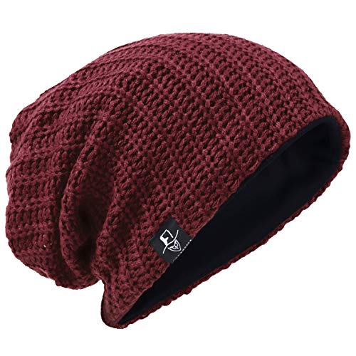 Hombre Gorro de Punto Slouch Beanie Knit Invierno Verano Hat (Acanalado Burdeos)