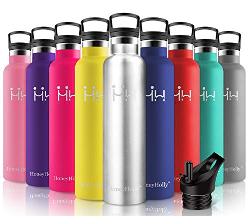 HoneyHolly Botella de Agua Acero Inoxidable sin BPA 1000ml/Acero Inoxidable, Aislamiento de Vacío de Doble Pared, Botellas Frío/Caliente, Reutilizable para Niños, Colegio, Sport, Gimnasio, Bicicleta