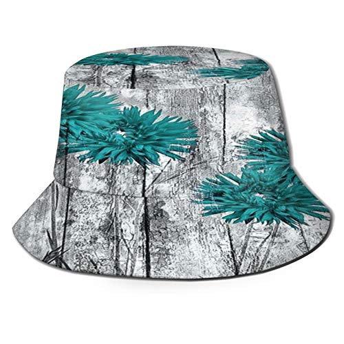 huagu Sombrero Pescador Unisex,Varias Flores Verdes Delante del Fondo Antiguo Tablero de Madera,Plegable Sombrero de Pesca Aire Libre Sombrero Bucket Hat para Excursionismo Cámping De Viaje Pescar