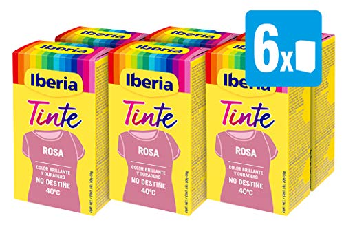 Iberia - Tinte Rosa para ropa, 40°C, pack de 6