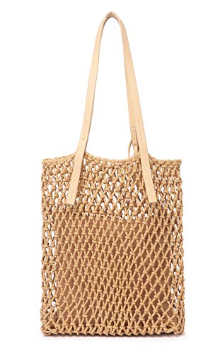 ilishop Nuevo Bolso de Playa de Paja Mujeres al Aire Libre Playa Bolsa de Playa Shoulder Bolsa Crossbody Bolso de Viaje de Doble Finalidad