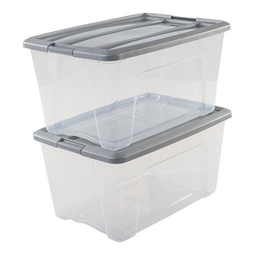 Iris Ohyama New Top Box NTB-45 - lote de 2 cajas apilables de almacenamiento, Gris, 45 L