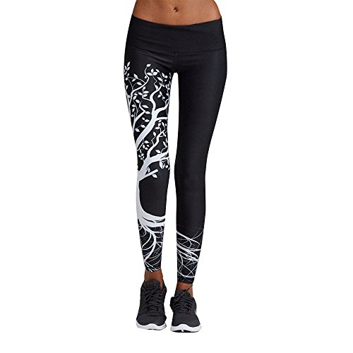 IYU_Dsgirh Pantalones Yoga Mujeres Patrón de árbol Leggings Pantalones Largos Deportivos para Mujer (Negro, L)