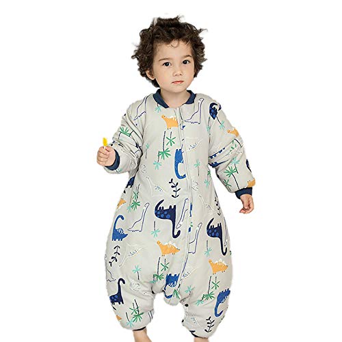 JinBei Saco de Dormir Para Bebé con Piernas, Cálido Forro de Invierno, Mangas Largas Desmontables, con Pies, Para Niños, Bosque Dragón de Cuello Largo Gris 3-4 años