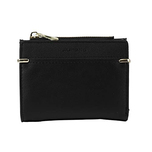 JIUFENG Long/Short Wallet Credit Card Holder Zipper Coin Purse Bifold Money Clip Fashion Billfold Clutch for Women (Cartera Corta - Negro)