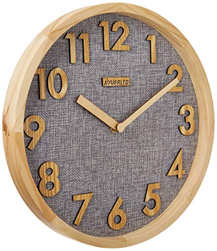 JIYUERLTD 12 Pulgadas Relojes de Pared 12 Pulgadas Silencioso sin tictac Reloj de Pared de Cuarzo, Reloj de Cocina Reloj de Madera para Casa Oficina Salón de Clases Colegio.