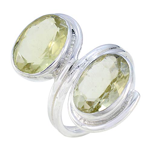 joyas plata buenas piedras preciosas forma ovalada anillo de cuarzo limón facetado de dos piedras - anillo de cuarzo limón amarillo de plata de ley 925 - nacimiento de abril aries