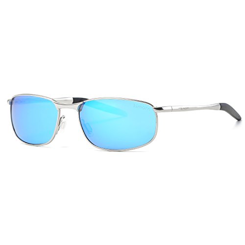 kimorn Polarizado Gafas de sol Hombre Retro Rectangulares metal Marco K0535 (Plata&Azul)