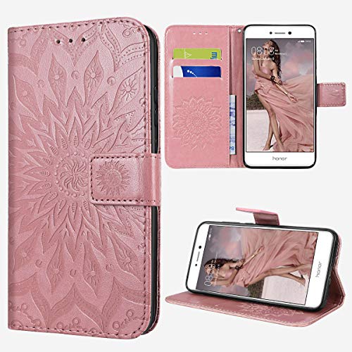 KOTPARX Funda para Huawei P Smart 2019/Honor 10 Lite Cuero Fundas Libro Resistente Soporte Plegable Ranuras para Tarjetas Cierre Magnético Ultra-Delgado Protección Flor Girasol - Oro Rosa