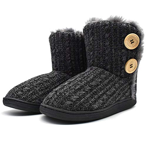 KuaiLu Zapatillas de Casa para Mujer Cálida Invierno Interior Forro de Vellón Pantuflas Cerradas Espuma de Memoria Cómodo Antideslizante Botines