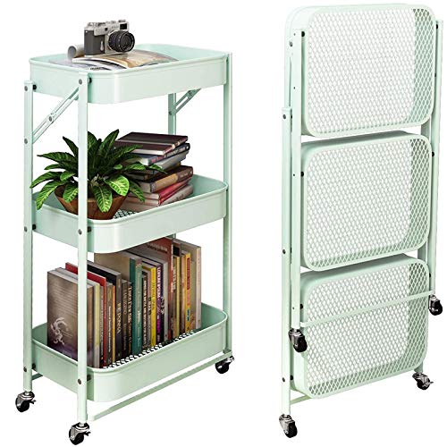 KYL Carrito De Cocina Plegable 3 Alturas Cocina Carrito Auxiliar Delgado con 4 Ruedas(2 Frenos) para Espacios Pequeos Y Estrechos Cocina Lavandera (Color : Light Green, Size : 30 * 45 * 77cm)