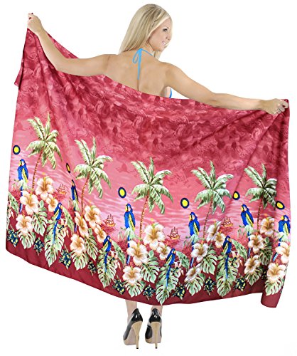 LA LEELA Suave Caribe tamaño más Pareo Hawaiano Encubrir 88x39inch Blood Rojo_U4