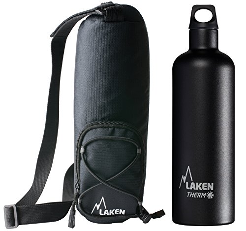 Laken Botella Térmica 750 ml de Acero Inoxidable 18/8 y Doble Pared de Vacío Futura (Boca Estrecha) + Funda térmica Aislante con Bandolera, Negro