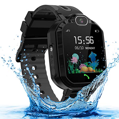 LDB Reloj Inteligente para Niños, GPS/LBS Tracker Smartwatch Niños SOS Llamada Bidireccional Impermeable Pantalla Táctil cámara de 3-12 Años Cumpleaños para Niños Niñas (Negro)