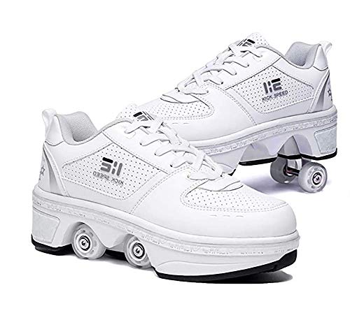 LDTXH Multiusos 2 En 1 Doble Rodillo Zapatos De Skate Zapatos Invisible De Polea De Zapatos Zapatillas De Deporte Luz Zapatos con Ruedas Ajustables Automática,39