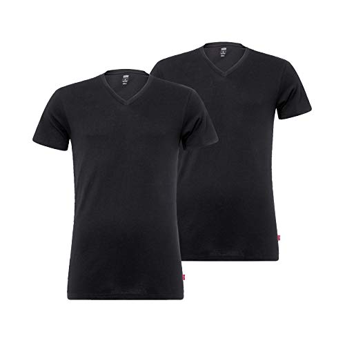 Levi's Levis Men V-Neck 2P Camiseta, Negro (Jet Black 884), Medium (Pack de 2) para Hombre