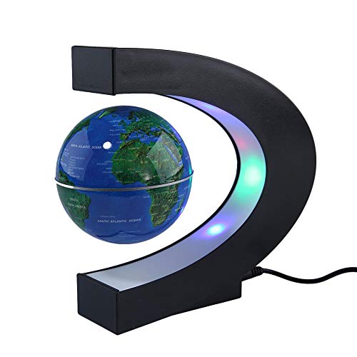 Levitación Magnética Flotante Mundo Mapa Globo Bola De Globo Giratorio Planeta Tierra con Lámpara De Luz LED - Regalos Educativos para Niños,Home Office School Desk Decoration,Blue,8Cm