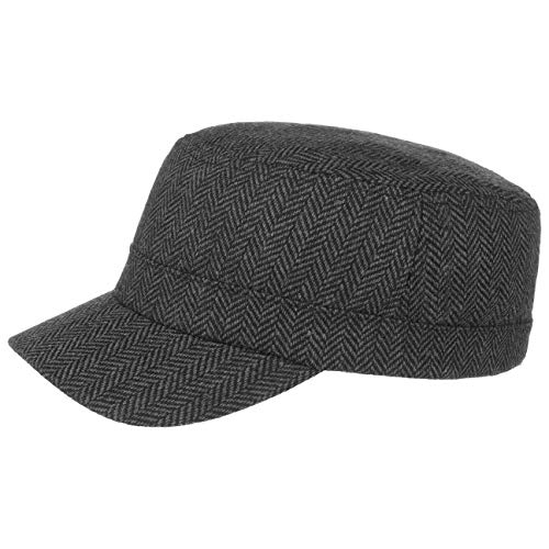 Lipodo Armycap Herringbone - Gorra con Visera para Hombre/Mujer - Gorra de Lana - Look Militar - Gorra Deportiva para otoño/Invierno Negro-Gris Talla única