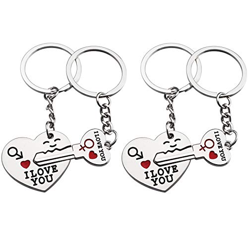 Llavero Parejas con Grabado Llavero de Corazón San Valentín Llavero Puzzle Hermana Llavero para Parejas Amantes Se Puede Utilizar Como Llavero o como Accesorio Ambos con el Mensaje I Love You, 4 Pcs