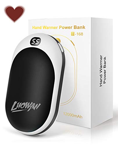 LUOWAN Calentadores de Manos USB Recargables 12000mAh Mini Cargador ，15 Horas de Larga duración, portátil Bolsillo,Calentador de Mano Eléctrico de Reutilizable, Camping, para Mujeres, Hombres（Negro）