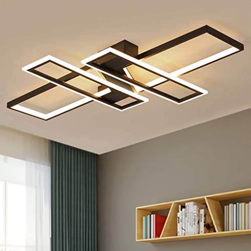 Luz De Techo LED Lámpara Elegante Para Sala De Estar Candelabro Diseño Geométrico Moderno Regulables Control Remoto Iluminación Mesa Comedor Acrílico Aluminio Lámpara De Techo,Negro,90 * 60cm/94W