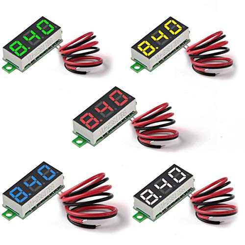 MakerHawk Digital Voltímetro de Corriente Continua 5pcs Mini 0.28 Pulgadas de Dos Hilos 2.5V-30V Mini Digital Voltímetro de Corriente Continua Medidor de tensión 5 Colore