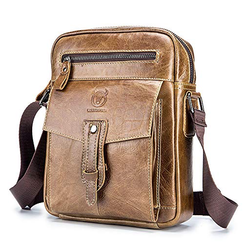 MANNUOSI Bolso Bandolera Cuero Hombre Crossbody Bolsa de Mano Messenger Hombre Piel Bolso de Negocios Marron oscuro