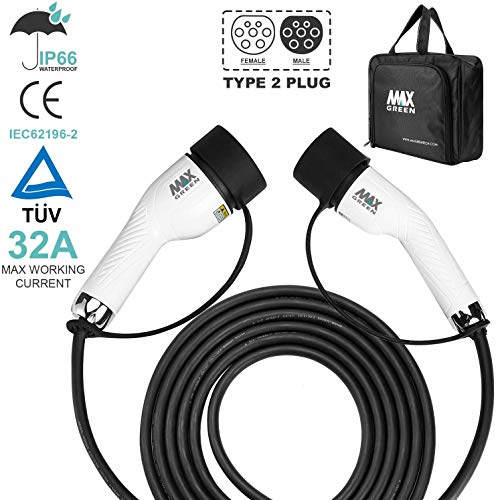 MAX GREEN Cable de carga para coche eléctrico IEC tipo 2, 16 amperios/32 amperios, 5 metros de largo