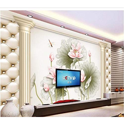 Mazhant Papel Tapiz 3D Personalizado Columna Romana Cuero De Loto Tallado De Flores Fondo Mural Mural Papel Tapiz 3D Papel Tapiz De Baño 3D-350X245cm