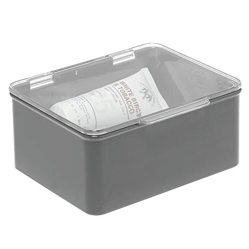 mDesign Caja con tapa para la cocina, la despensa o el despacho – Cajones de plástico sin BPA apilables – Cajas de ordenación compactas para artículos del hogar – gris oscuro/transparente